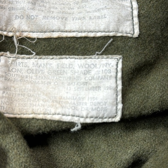 Vintage Military Wool Green Field Button Up Shirt 1954 21x26 Small - Picture 9 of 11
